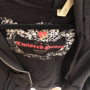 Twisted Heart Black Hoodie Size S w Crystal Skull